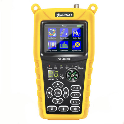 FindSAT VF-8933 HD Satellites Finder Signal Meter 2.4 Inch TFT Screen DVB-S DVB-S2 S2X Spectrum Analyzer DiSEqC USALS Compass Type C Fast Charging LED Flashlight