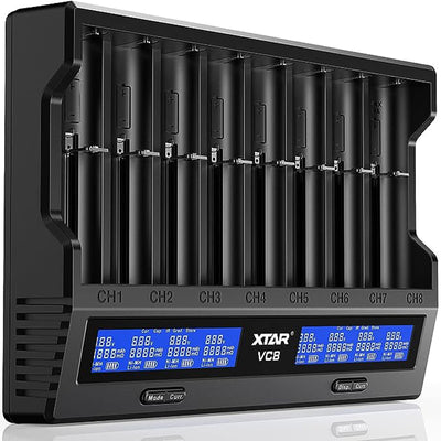 LinkMejor VC8 21700 18650 Intelligent Battery Charger Type-C Fast Charging Smart Charger LCD Display Li-ion IMR Ni-MH Ni-Cd AA AAA C 16340 26650 14500 18650 Flashlight Cells Charger