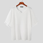 LinkMejor Mens T Shirts Textured Waffle Loose Top Solid Color Casual Short Sleeve T-Shirts