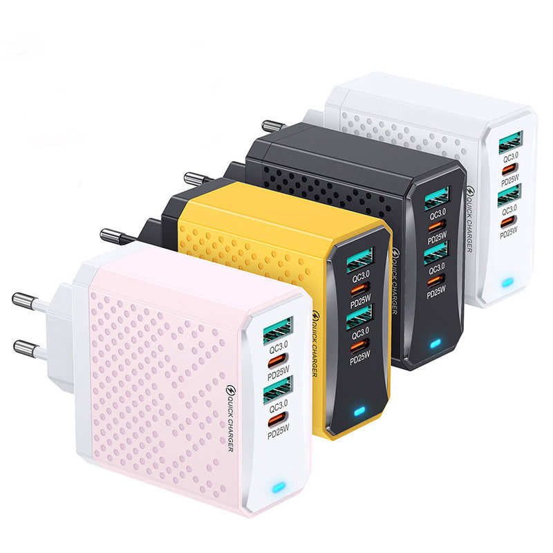 USLION BK303 100W 4-Port USB PD Charger 2USB-A+2USB-C PD QC3.0 Fast Charging Wall Charger Adapter EU Plug US Plug for iPhone 15 14 13 Pro for Huawei Nova Pro for Samsung Galaxy Z Flip6 for Xiaomi Civi 4Pro