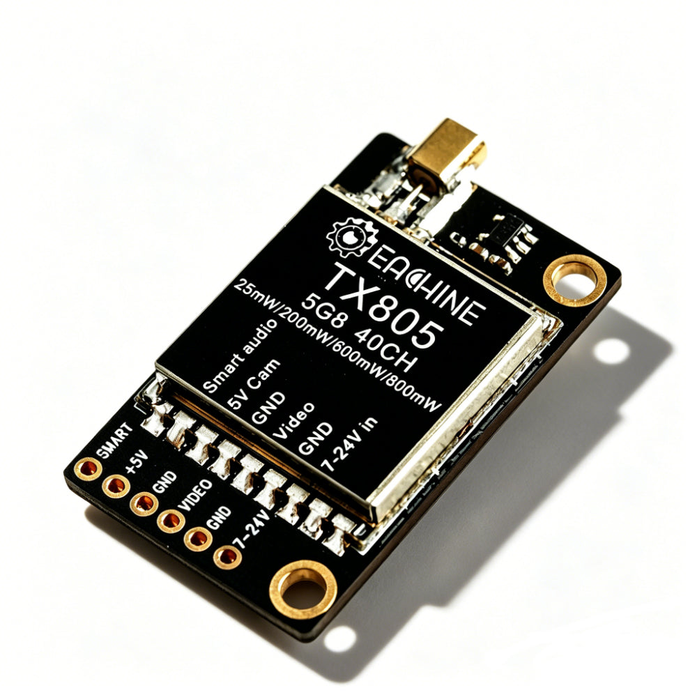 Eachine TX805 5.8GHz 40CH FPV VTX, 25/200/600/800mW Switchable, SmartAudio OSD, Pit Mode, Built-in Microphone, MMCX, LED Display, 7-24V Input, 5V Camera Out, 30.5mm Stackable, 8g FPV Transmitter for Racing Freestyle Drone