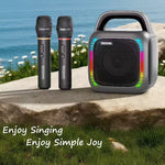 LinkMejor 50W bluetooth Speaker Portable Karaoke Speaker with Dual Microphones 360° HD Stereo Surround Sound RGB Light 8000mAh Battery TWS Pairing Support USB AUX TF Card Playback Wireless KTV Speakers