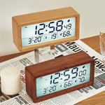 LinkMejor Wooden Digital Alarm Clock Multifunctional Large Screen Date Temperature Humidity Backlight 12/24 Hour Snooze Table Clock