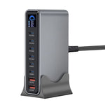 [GaN Tech] LinkMejor YMX-LCD 670W 8-Port USB PD Charger with Digital Display 2USB-A+6USB-C PD QC Fast Charging Desktop Charging Station EU Plug for iPhone 17 17Pro 16 Pro Max 15 14 for Huawei Mate XTs for OPPO