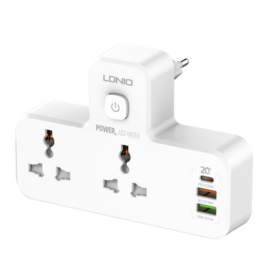 LinkMejor SC2311 Power Socket Universal 2 Outlets 20W PD QC3.0 3USB Wall Charger Power Strip Adapter Multiple Plug Expander