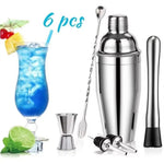 6PCS Stainless Steel Cocktail Shaker Set Professional Martini Drink Mixer Tool Set for Home Bar Party
