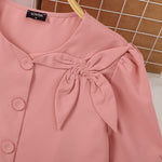 LinkMejor Womens Elegant Bowknot Decorate Puff Sleeve Blouses Temperament Button Shirts