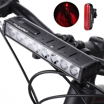 LinkMejor B06 B08 5000Lm Brightness Bike Headlight 8 LED Large Beads Dual Distance Beam Design 10000mAh Battery Phone Emergency Power Bank IPX5 Waterproof 4 Light Modes Fast Charge Bicycle Digital Display Front Light for Electric Bike Scooter MTB Bikes