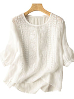 LinkMejor Women Daily Casual 3/4 Length Sleeve Blouses Solod Color Shirts