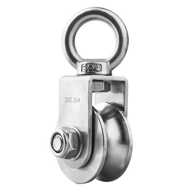 304 Stainless Steel Swivel Pulley Duplex Bearing Ultra Silent Detachable Rotation Heavy Duty Traction Wheel 280kg Load Capacity 360 Degree for Indoor Outdoor Rope Tool