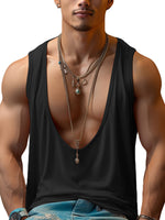 LinkMejor Mens Fashion Solid Color U-shape Tank Top