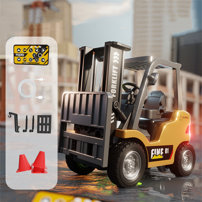 LinkMejor HG4-243 RTR 1/64 2.4G Mini RC Car Alloy Forklift Support App Remote Controlled LED Light Sound Engineering Vehicle Desktop Toys Model Collection Gift For Boys