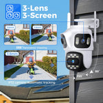 LinkMejor WSA18 8MP 4K 5X Zoom WiFi PTZ IP Camera Three Lens Three Screen Outdoor Camera Auto Tracking 2-Way Audio Video Surveillance CCTV Camera P2P ICSEE APP