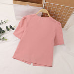 LinkMejor Womens Elegant Bowknot Decorate Puff Sleeve Blouses Temperament Button Shirts