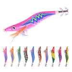 LinkMejor 10pcs Luminous Wooden Shrimp Fishing Lures Artificial Squid Hook Hard Bait for Octopus Cuttlefish