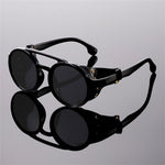 Fashion Punk Retro Polarized Round Sunglasses with Leather Strap Accents UV400 Protection Eyewear Glasses for Outdoor Travel Driving