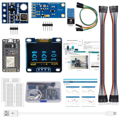 LinkMejor ESP8266 Weather Station Kit with Temperature Humidity Atmosphetic Pressure Light Sensor 0.96 Display for Arduino IDE IoT Starter