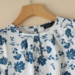 LinkMejor Womens Floral Print Ruffled Open Round Neck Design Short Sleeve Shirts