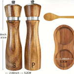IPRee 2pcs/pack Wooden Salt And Pepper Grinder Set Solid Acacia Wood Crafted Adjustable Coarseness Manual Grinder with Mill Tray & Spoon