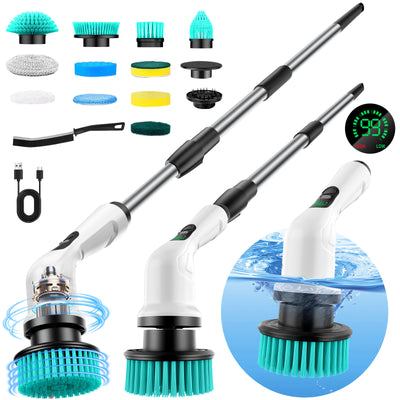 Tevorex 12-in-1 Cordless Electric Power Scrubber, Adjustable Telescopic Handle, 430RPM Motor, Type-C Charging, for Tile, Grout, Bathroom & Kitchen