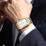LinkMejor Fashion Rectangular Business Watches for Men Waterproof Luminous Hands Stainless Steel Simple Vintage Quartz Wristwatch