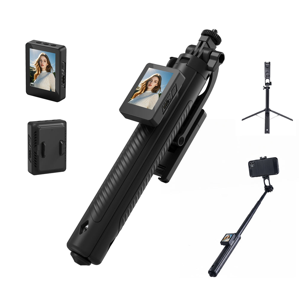 D11 Screen Mirroring Selfie Stick with Tripod 180° Rotation 4 Brightness Levels Portable Vlog Stand for iOS Android