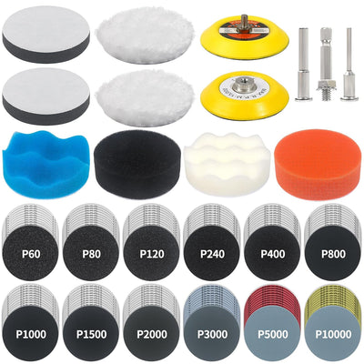 3 Inch Sanding Disc Drill Polishing Kit 133 PCS Wet Dry Headlight Restoration Hook and Loop Sandpaper Rotary Tools Multi-Grit Buffing Pads for Car Wood Metal Glass Resin