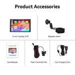 8 Inch IPS 4K HD Touch Screen Wireless Portable Carplay Android Auto Display Dual Lens Dash Cam Wifi BT Player with Magnetic Bracket