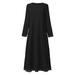 LinkMejor Women Long Sleeved Long Dress with Side Pockets Lace Patchwork Casual Long Maxi Dress for Spring Fall
