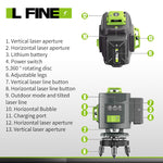 LinkMejor 4D 16 Line Green Laser Level Class II 515nm Self-Leveling ±1mm at 7m 30M Range 1200mAh Batteries Multi-Purpose Tripod