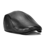 Collrown Men's Outdoor Leather Berets Forward Cap for Autumn Winter Casual Flat Peaked Hat