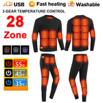 LinkMejor HD-28 Unisex Electric Heated Top Pant Set, 28 Heating Areas, Full Body Thermal, USB Charging, Long Sleeves Trousers Suit for Winter Outdoors