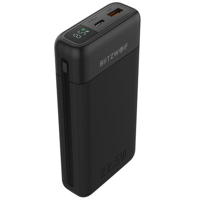Blitzwolf BW-P22 22.5W 20000mAh Power Bank Digital Power Display External Battery Power Supply with 1 Input & 2 Outputs Support PD2.0 QC3.0 FCP Fast Charging for iPhone 16 16 Pro 15 14 13 for Huawei Mate XT for Xiaomi 15pro