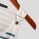 LinkMejor Men Tanks Top Blue White Knitted Undershirt with Horizontal Stripes Buckle Back High Stretch Vest for Men