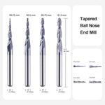 1/8 Inch Shank Tapered CNC Router Bits Ball Nose End Mill Set TiAIN Coated 2 Flute Cutting Tool for Carving Engraving Cutting Wood Metal Acrylic MDF