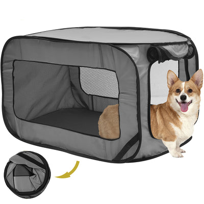 Xmund Foldable Dog and Cat Travel Crate Portable PopUp Dog Crate with Zipper Mesh Door Foldable Small Dog Seat Kennel for Indoor Outdoor Puppy, Cat and Small Pets