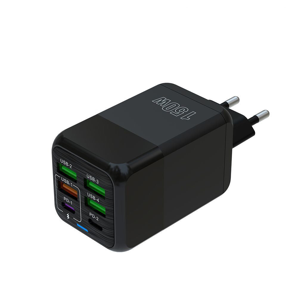 150W 6-Port 4USB+2PD Multi-port 5V 2.4A Fast Charger Wall Charger Adapter EU Plug for iPhone 13 14 14Pro for Redmi K60 for Huawei Mate50 for Samsung Galaxy S23