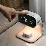 Portable Bedroom Touch Control Bedside Table Lamp Dimmable Digital Alarm Clock Wireless Charging Station for Bedroom, Bedside Office