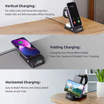 4-in-1 Foldable Alarm Clock 15W Wireless Charger Phone Bracket Fast Wireless Charging Stand for iPhone 17 17 Pro 16 Pro Max 15 14 13 for Huawei Mate XTs for Xiaomi 17pro for Samsung Galaxy S25 Ultra Apple Watch for Airpods