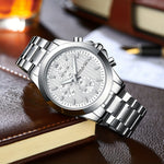 LinkMejor Men's Business Watch, Solid Stainless Steel Multi-function Chronograph Waterproof Watch