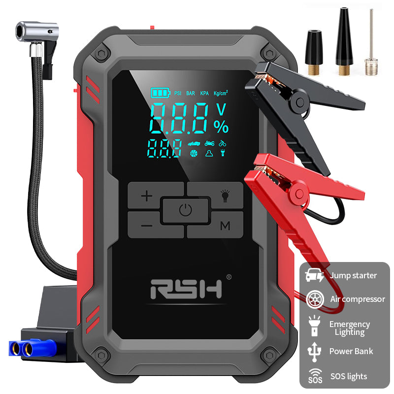 LinkMejor Car Battery Jump Starter with Air Compressor 3000A Car Battery Booster 150PSI Portable Power Pack Jump Box with LCD Display for Gas Diesel Engine Vehicles