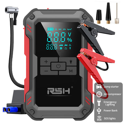 LinkMejor Car Battery Jump Starter with Air Compressor 3000A Car Battery Booster 150PSI Portable Power Pack Jump Box with LCD Display for Gas Diesel Engine Vehicles