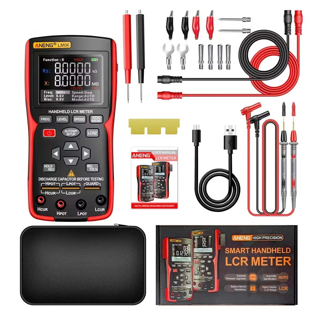 LinkMejor LM06 LCR Meter High Precision Capacitance Inductance Resistance Tester 2.8 Inch TFT Screen Portable Rechargeable 100KHz Test Frequency Professional Electrician Tool