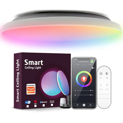 LinkMejor 24W 30cm Smart RGBCW LED Ceiling Light Works with Tuya WiFi APP Voice Control LED Ceiling Light Dimmable Music Sync Round Ceiling Light Ambient Light for Living Room Bedroom