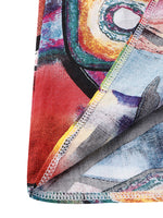 LinkMejor Women Retro Graffiti Print Round Neck Pleated Casual Beach Maxi Dresses