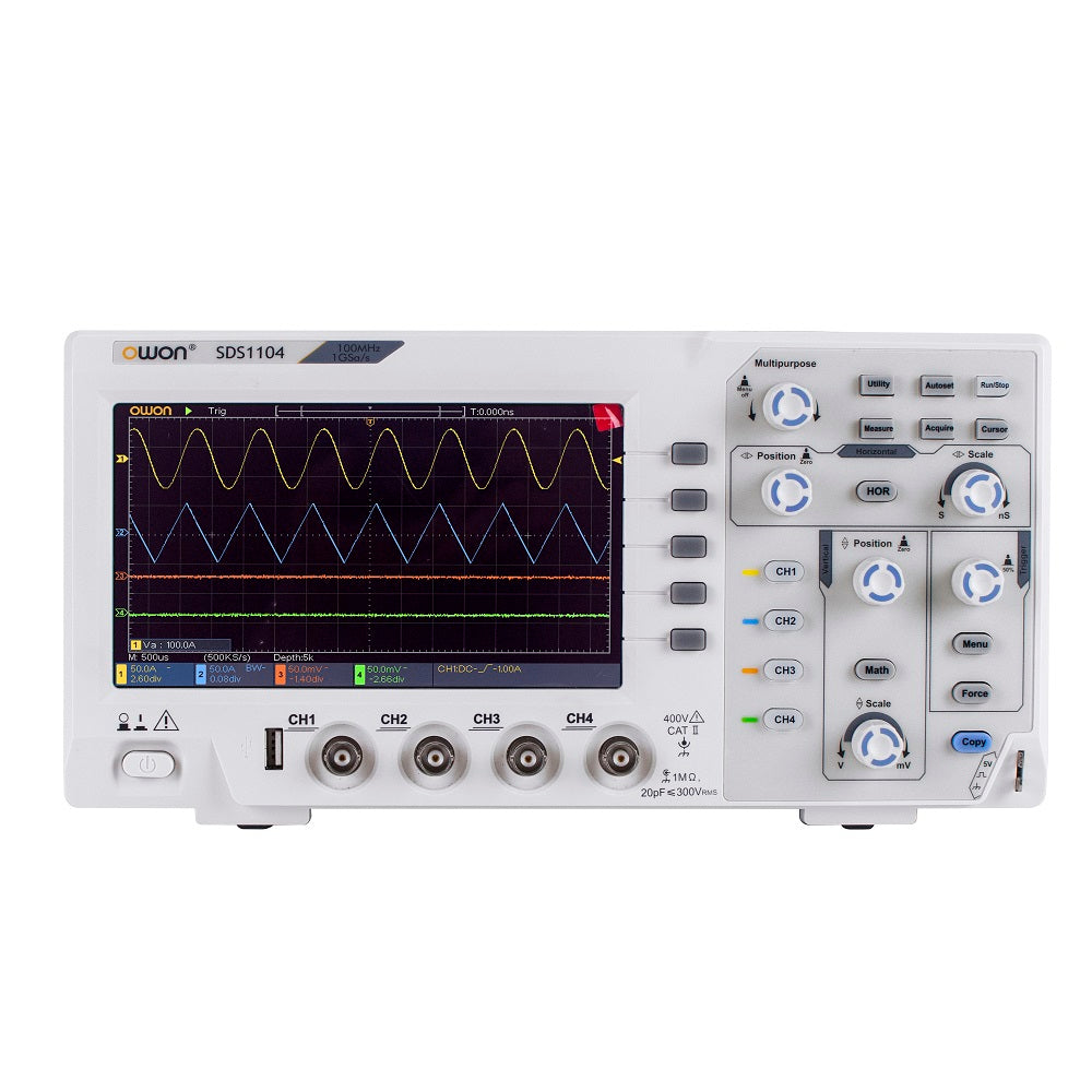 LinkMejor SDS1104 Oscilloscope 100MHz Bandwidth 4-Channels 1GS/s Sample Rate 7 Inch High Resolution LCD for Electronic Circuit Debugging and Testing