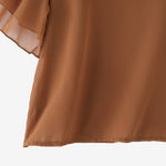 LinkMejor Women's Blouse Elegant Ruffle Sleeve Solid Crew Neck Plain Summer Shirt Pullover Top