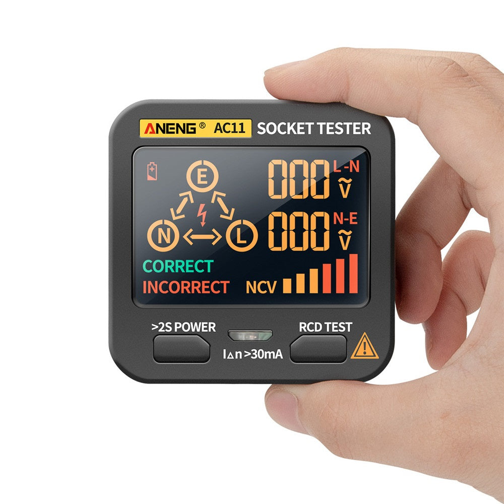 LinkMejor AC11 LED Screen Muti-function Socket Tester Phase Meter Phase Polarity Tester 0.1V~250V AC Voltage Measurement Zero/Fire Wire Identification