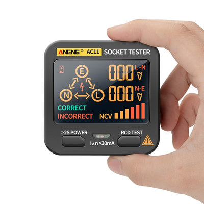 LinkMejor AC11 LED Screen Muti-function Socket Tester Phase Meter Phase Polarity Tester 0.1V~250V AC Voltage Measurement Zero/Fire Wire Identification