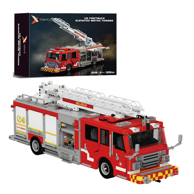 LinkMejor 66148 US Firetruck Elevated Water Towers Model Building Block Kit Brick Set Kids Gifts